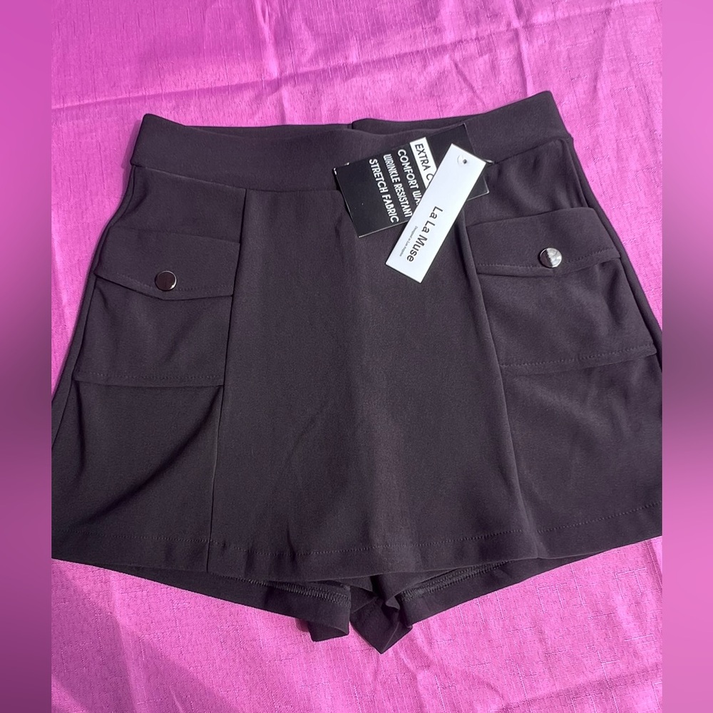 Black Skort Shorts with Front Flap Pockets